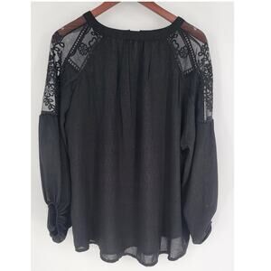 Black Semi-Sheer Floral Embroidered Blouse Women's 2XL No Brand Tag